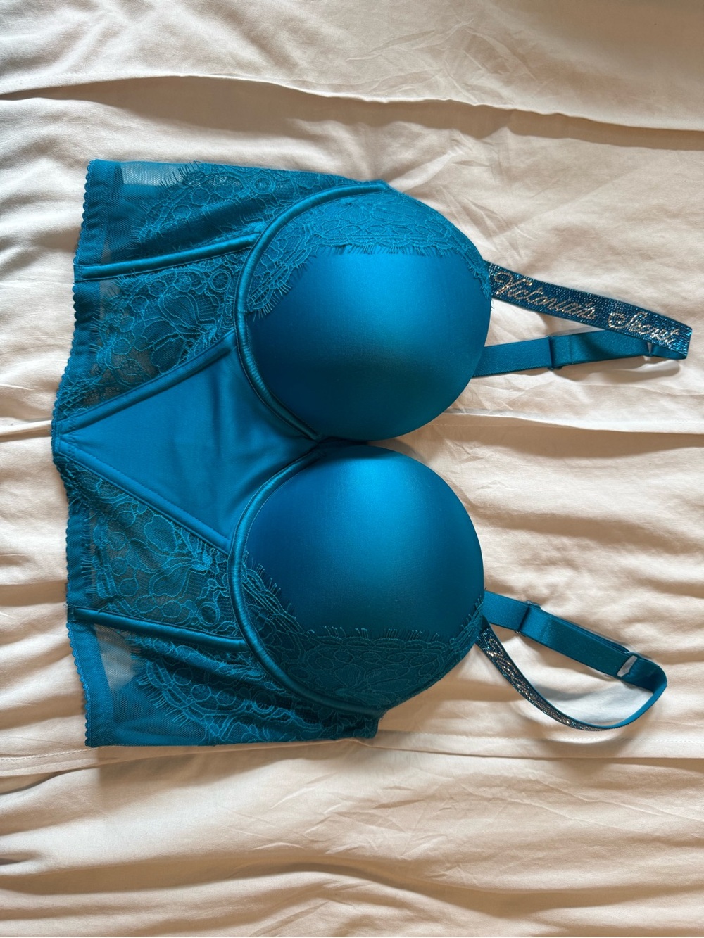 Teal Lace Longline Push-Up Bra